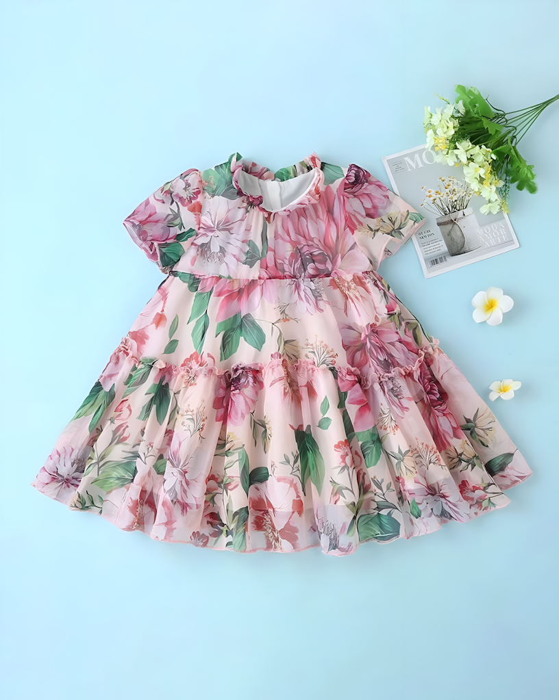Beautifull Floral Print Fit & Flare Dress For Girls Size 1-2 Years